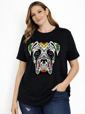 Boxer In White - Dead Sugar Skull Dog T-Shirt Women Size XL